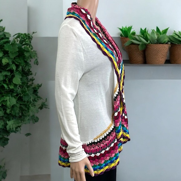 Double Zero Boho Cardigan Colorful Crochet Trim Cardigan - Picture 8 of 16